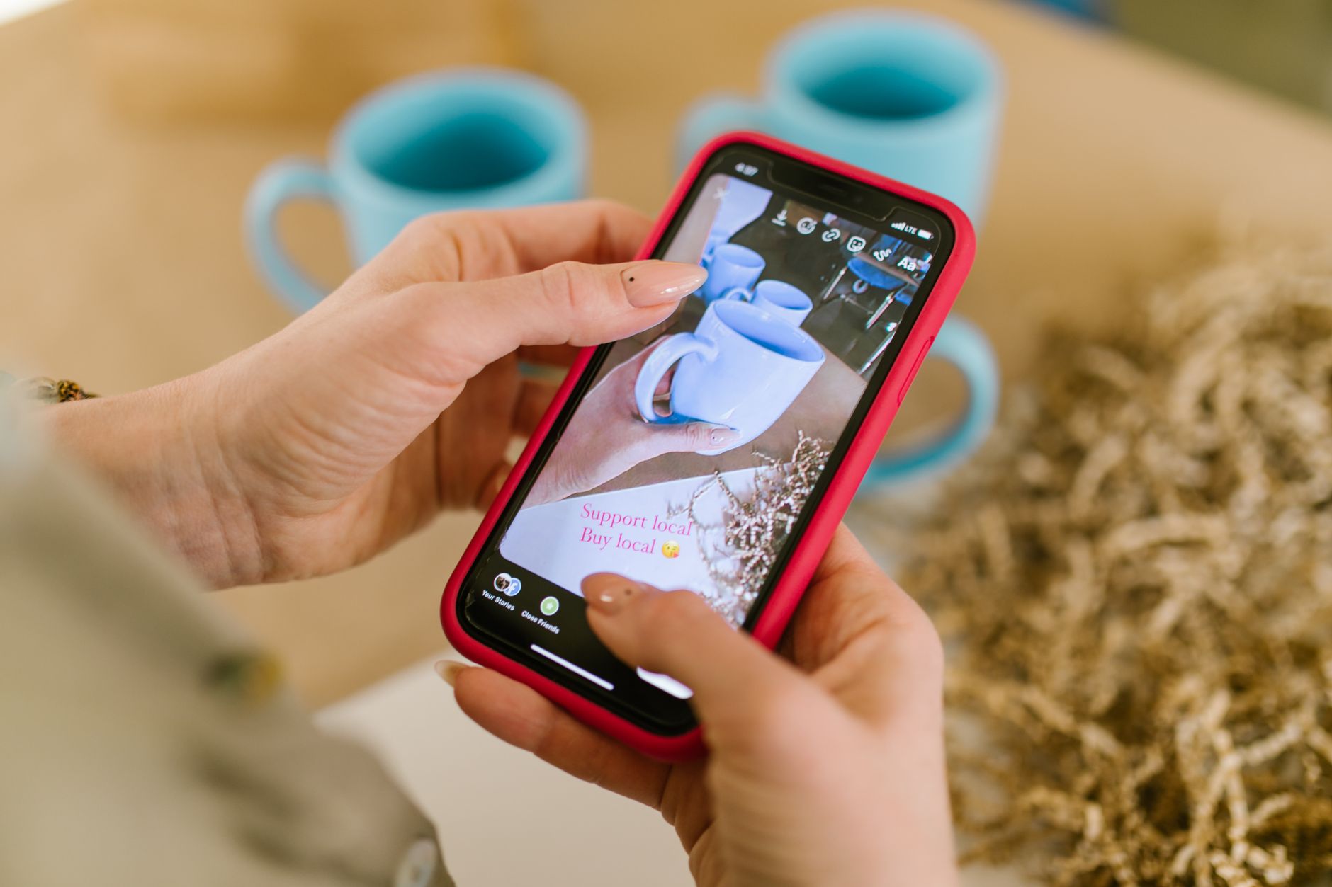 Customer using smartphone for brand review social media India