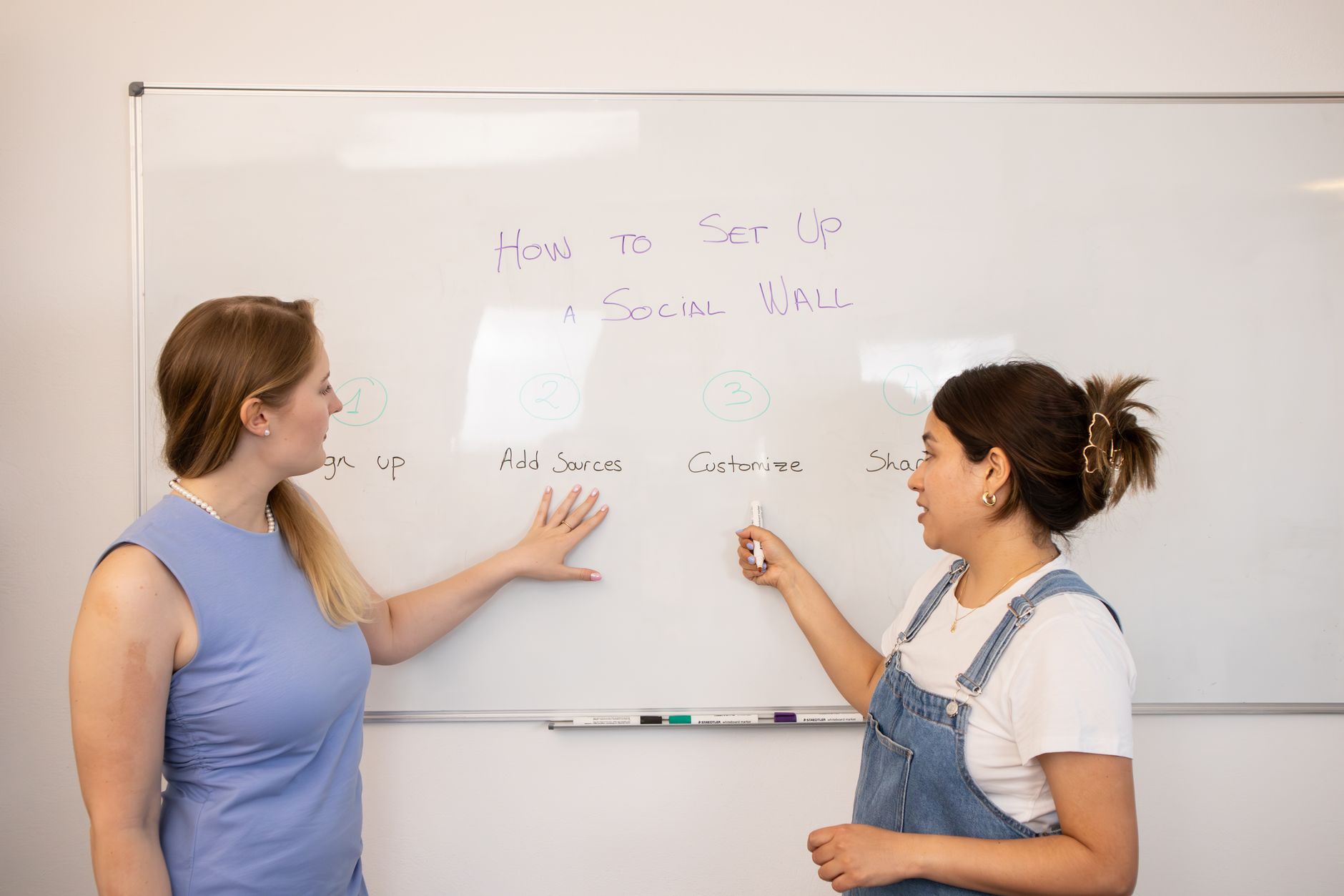 Marketing team planning influencer collaboration strategy on whiteboard
