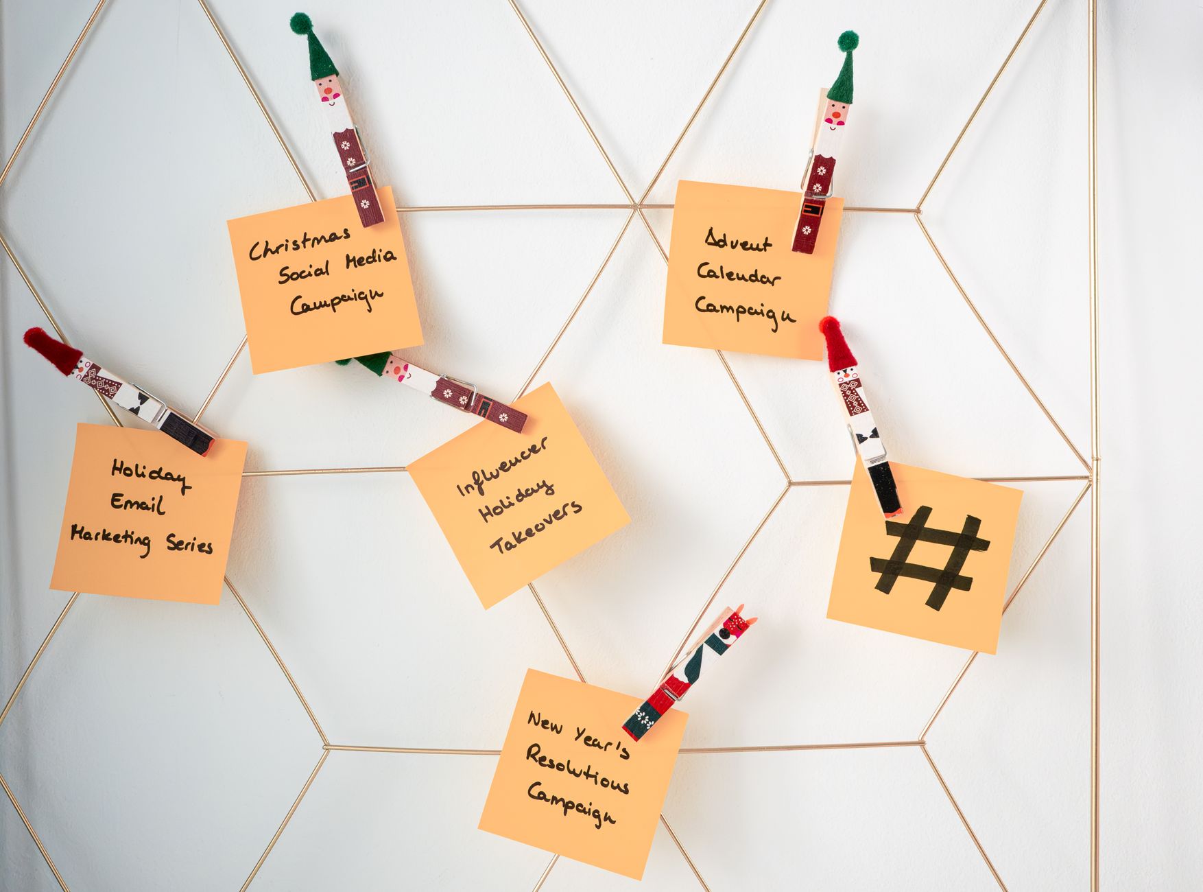 Holiday marketing calendar planning for Q4 DTC brands — sticky notes and campaign schedule