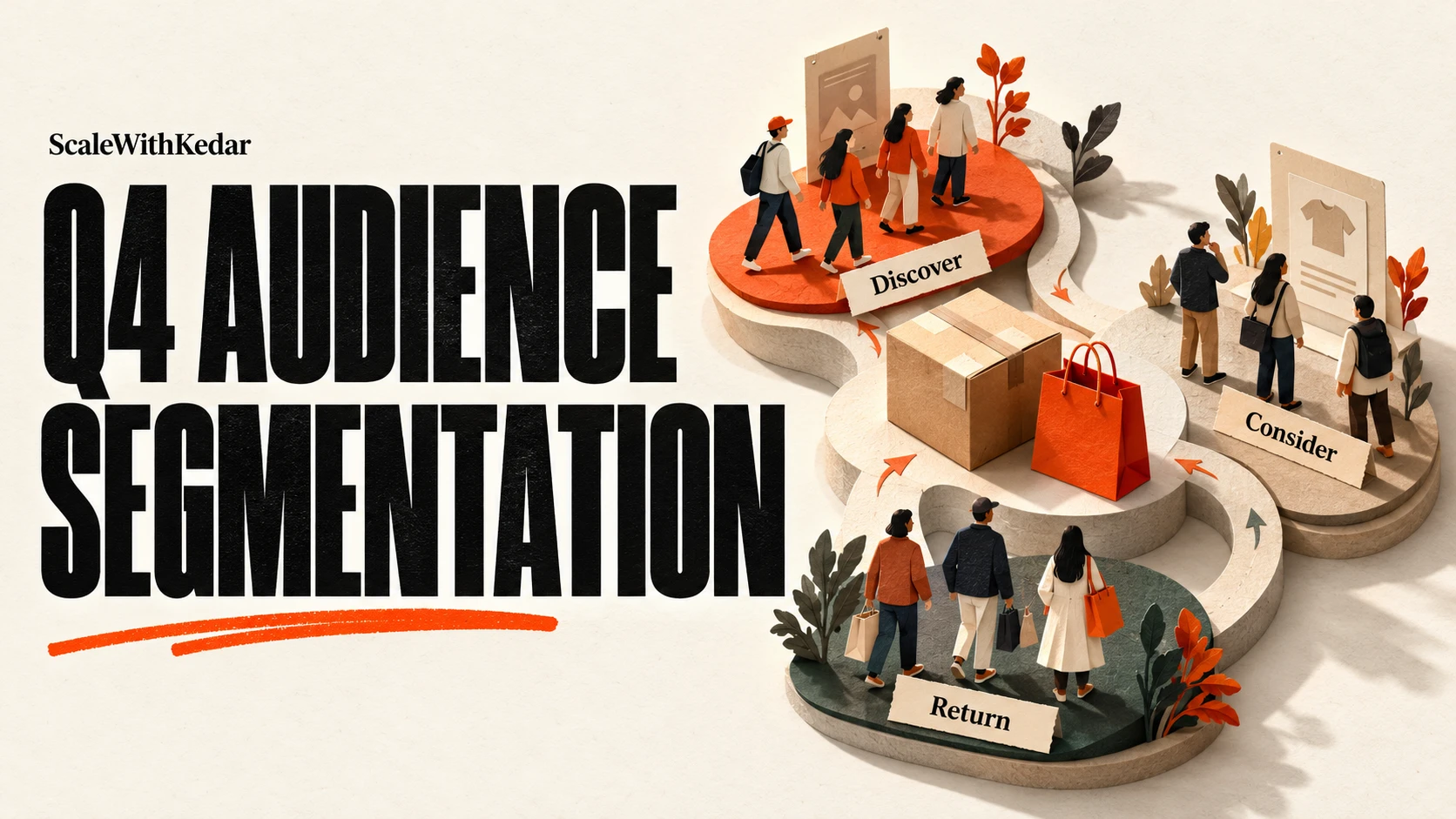 Editorial illustration of an ecommerce team planning Q4 customer journeys and product campaigns